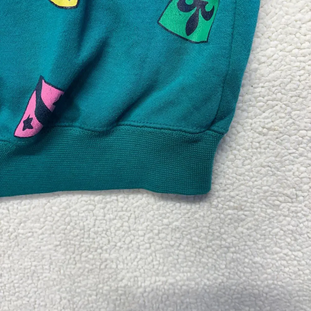 Vintage Esprit Kids Sweatshirt Medium Green Crest All Over Print Pullover Taiwan